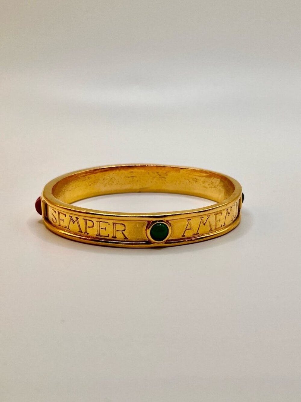 Vintage Gold-Tone AMEMUS SEMPER Cuff Bracelet with Colorful Stones